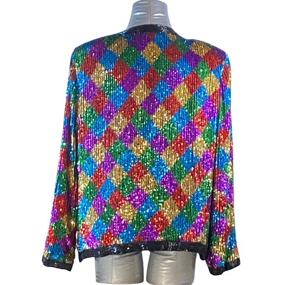 Vintage Royal Feelings Rainbow Sequin Jacket 100% Silk XL - Picture 2 of 5